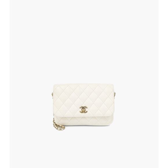 CHANEL White Flap Chain Shoulder Bag A-A25763 - Picture 1 of 12